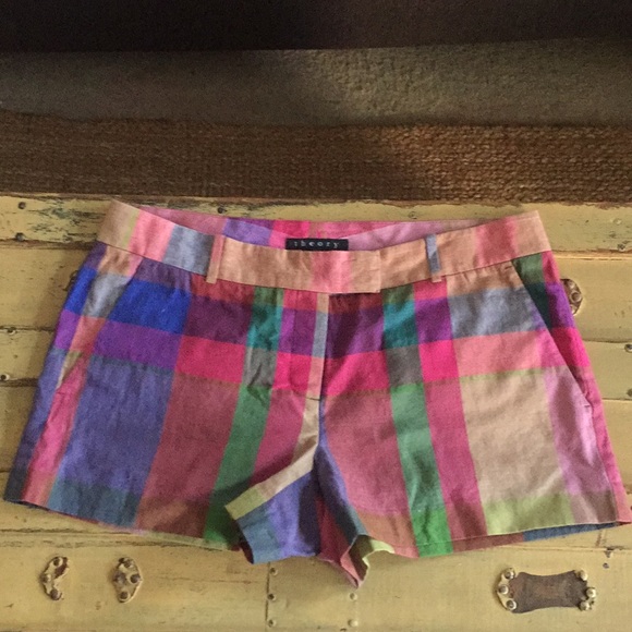 NWT THEORY BRAND FLAT FRONT STRETCH PLAID SHORTS 8 - Picture 3 of 9